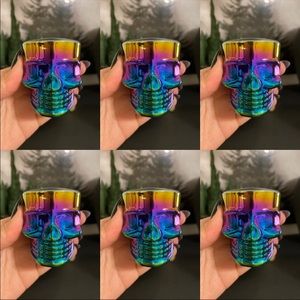 Set Of 6 1.7 oz Oil Slick Skull Shot Glasses Halloween Goth Home Decor
